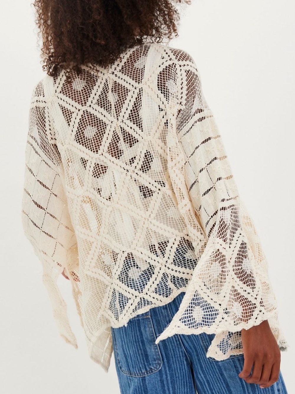 Free People Off The Coast Crochet Layer Ivory Bell Sleeve One Size Fits All